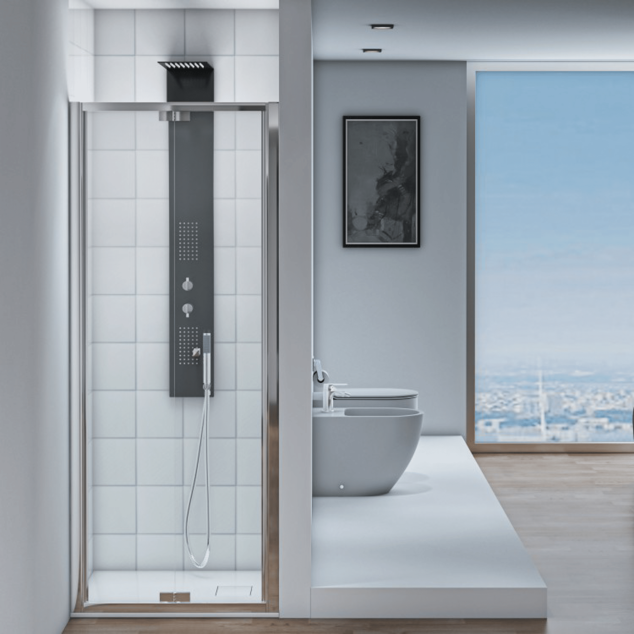 Box Doccia a Soffietto 90 Cm Feridras "T-Squared" Alluminio Lucido/Vetro Trasparente