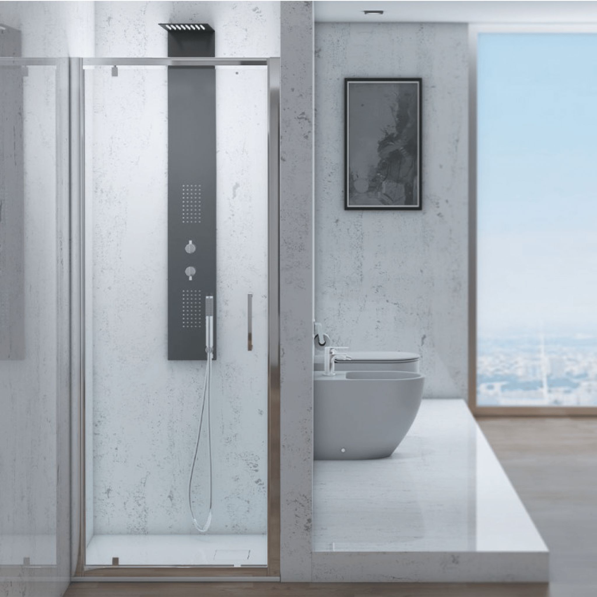 Box Doccia Battente 70 Cm Feridras "T-Squared" Alluminio Lucido/Vetro Trasparente