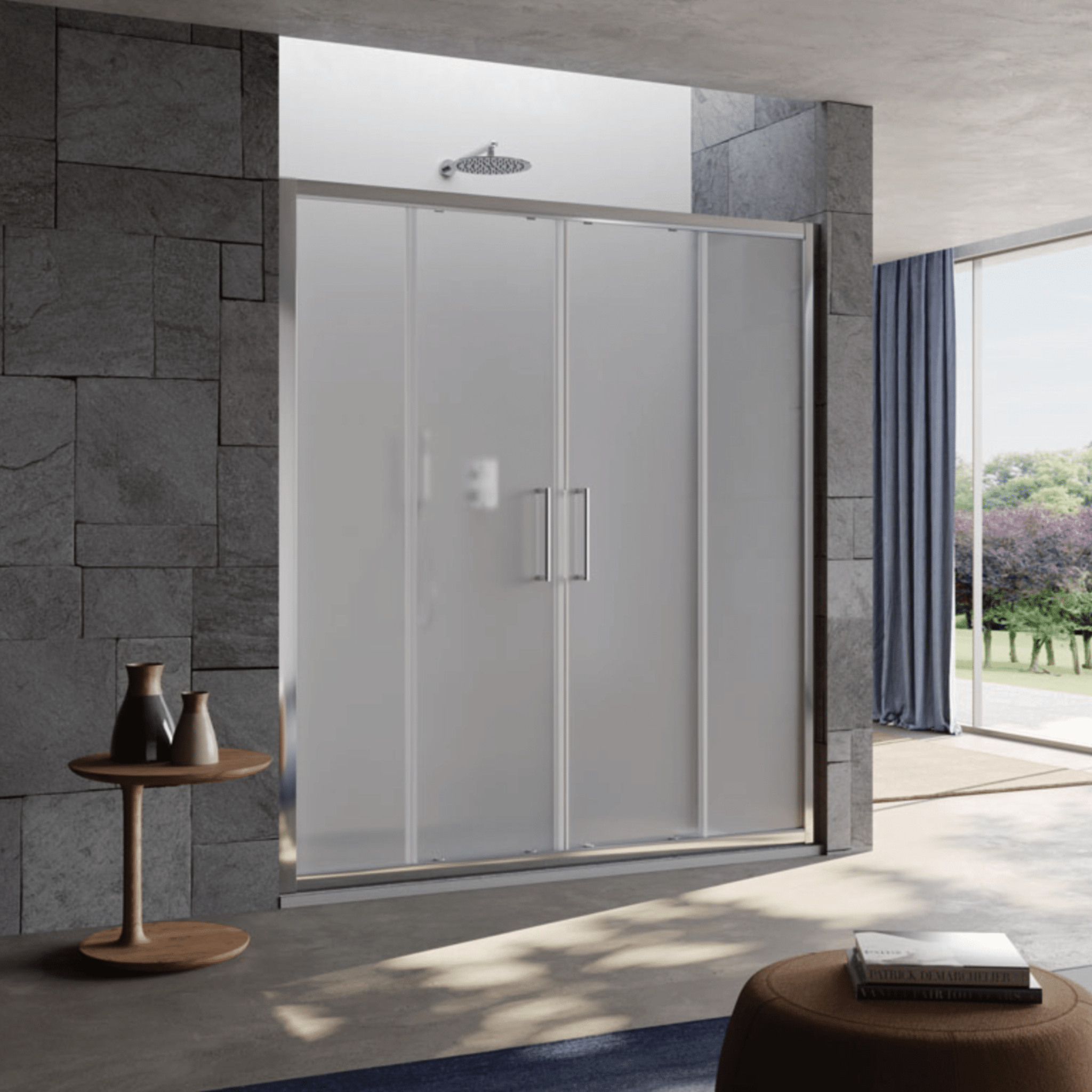 Box Doccia Scorrevole Con Doppia Porta 150 Cm Vanita Docce "Hera" Cromo Lucido/Vetro Crepè