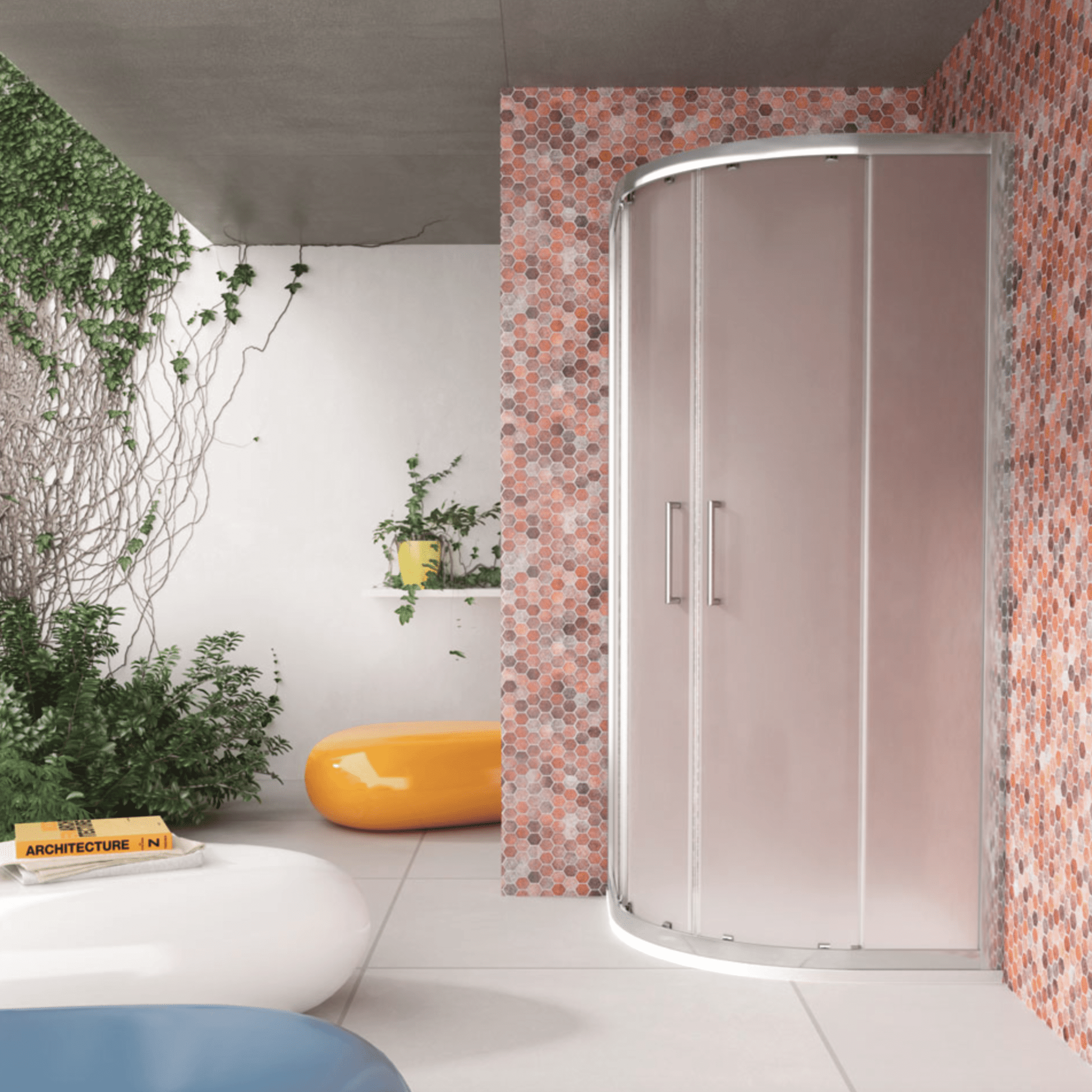 Box Doccia Semicircolare Angolare 90x70 Vanita Docce "Hera" Cromo Lucido/Vetro Crepè