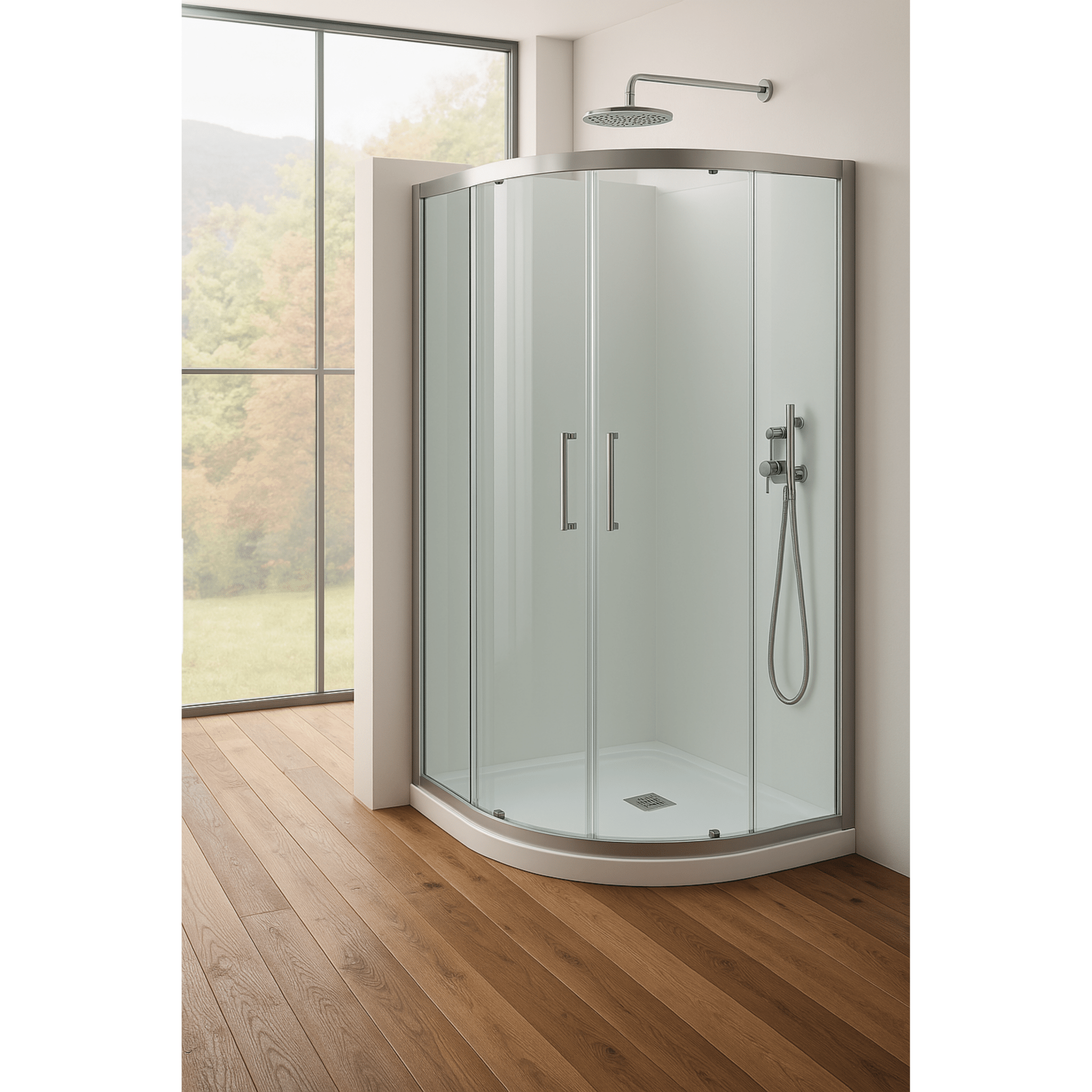 Box Doccia Semicircolare Assimetrico 80x80 Vanita Docce "Hera" Cromo Lucido/Vetro Trasparente