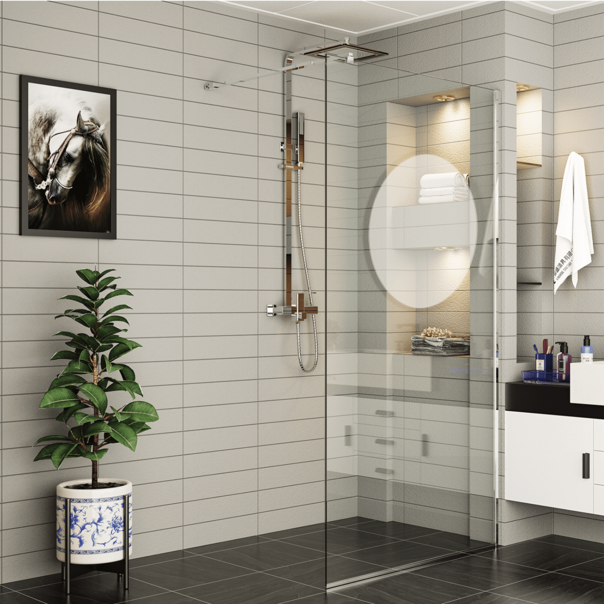 Box Doccia Walk-In 77,5/80 Cm Con Braccio Telescopico Giava "Style" Cromo Lucido/Vetro Trasparente