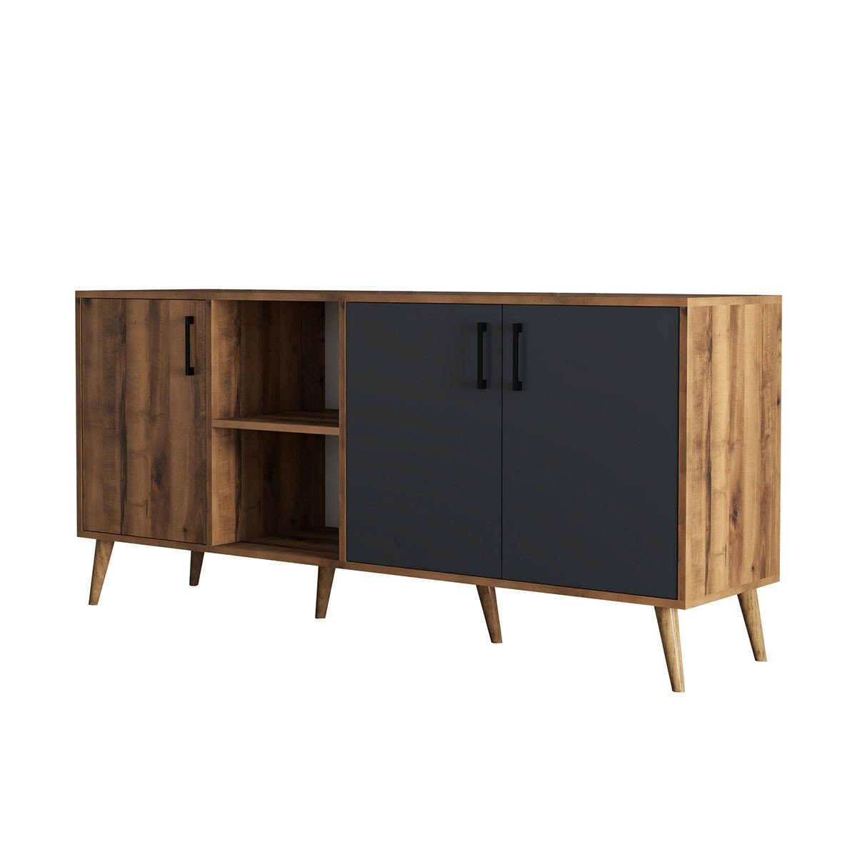 Buffet 2 nicchie 3 ante decor noce e grigio antracite L180 cm - Exxen