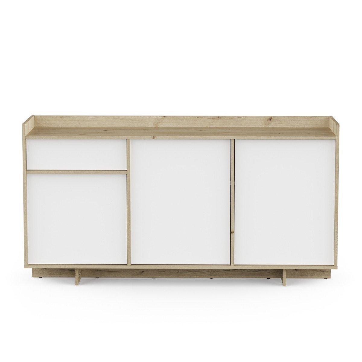 Buffet 3 porte e 1 cassetto decorato in rovere reale e bianco L157,4 cm