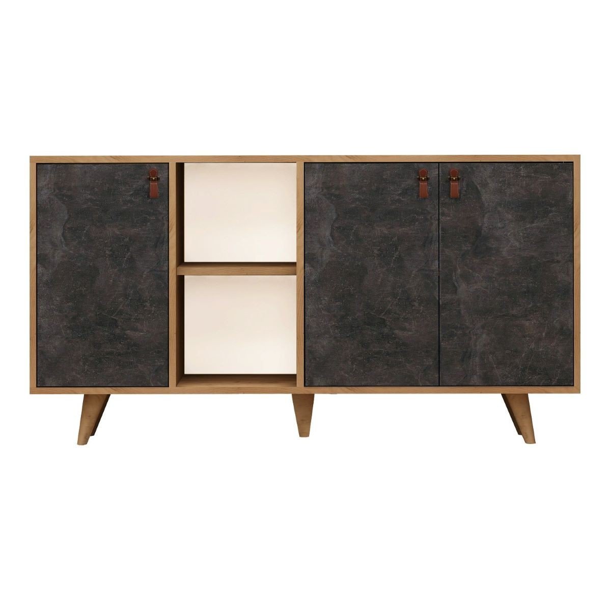 Buffet 3 porte e 2 nicchie decoro quercia e decoro pietra antracite L140 cm - Planky