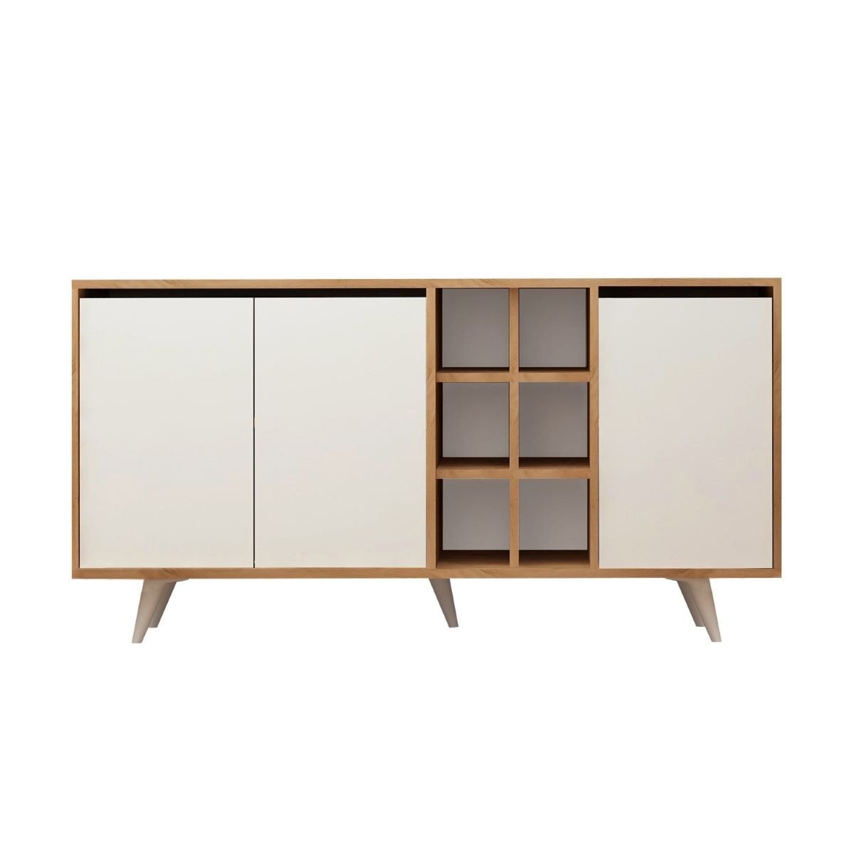 Buffet 3 porte e 6 nicchie decoro quercia e bianco L140 cm - Seria