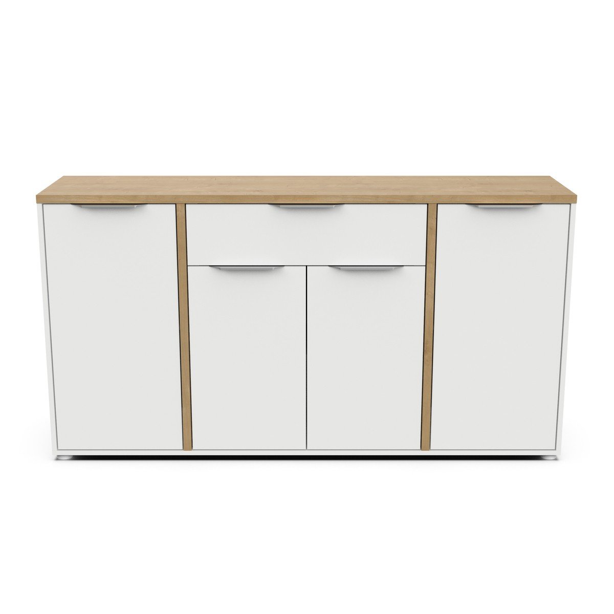 Buffet 4 portes et 1 tiroir décor chêne et blanc mat L160,7 cm - ACCESS