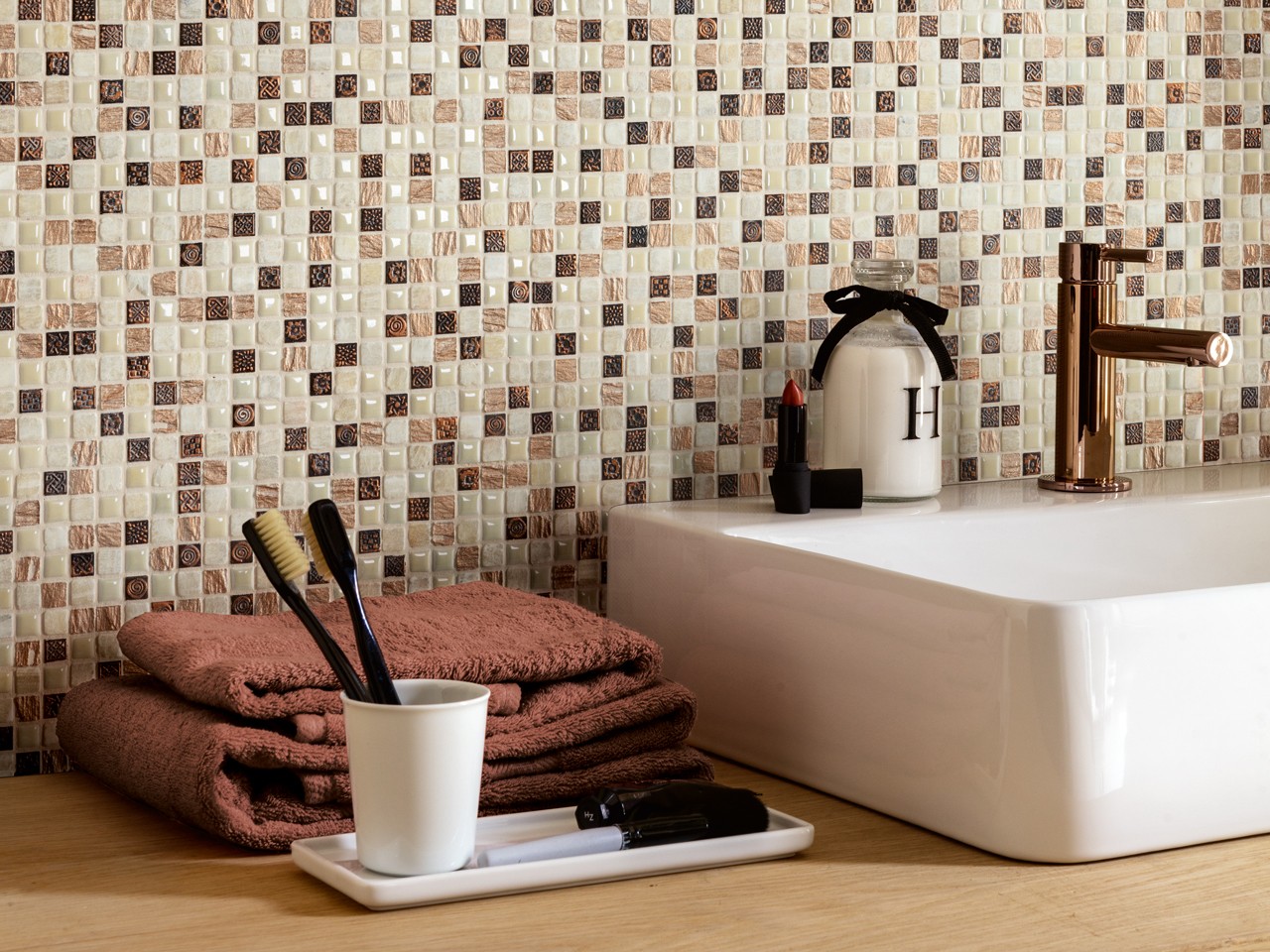 Mosaico in Vetro e Marmo Bukara Ambra 30X30 Beige/Marrone-77001