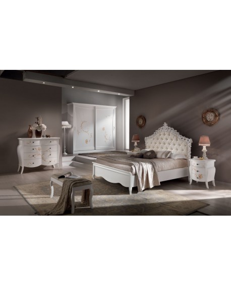 CAMERA COMPLETA LEGNO MASSELLO con decori ARMADIO ANTE SCORREVOLI LETTO COMO E COMODINI