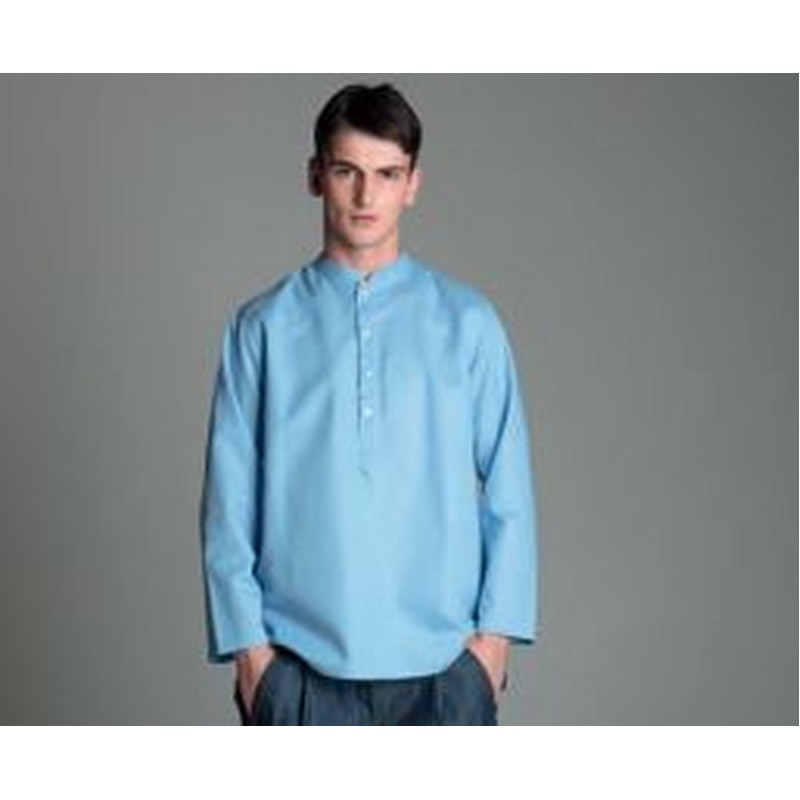 CAMICIA TG L AZZURRA COLLO ALLA COREANA QUATTRO BOTTONI SENZA POLSINO