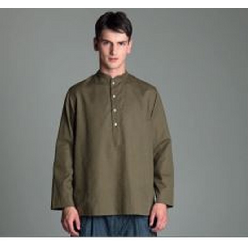 CAMICIA TG L VERDE OLIVA COLLO ALLA COREANA QUATTRO BOTTONI SENZA POLSINO