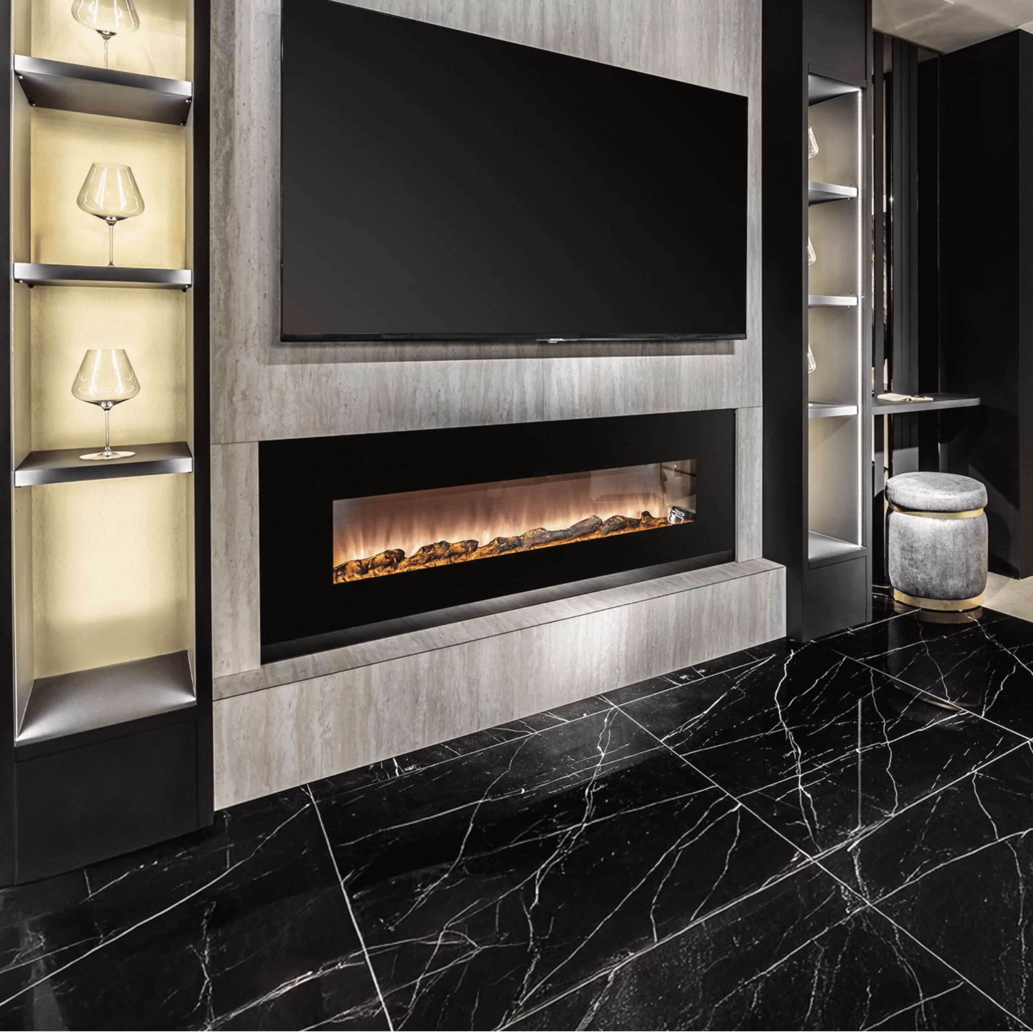 Camino Elettrico a Parete Da 180 Cm Sined "Pordoi" Nero