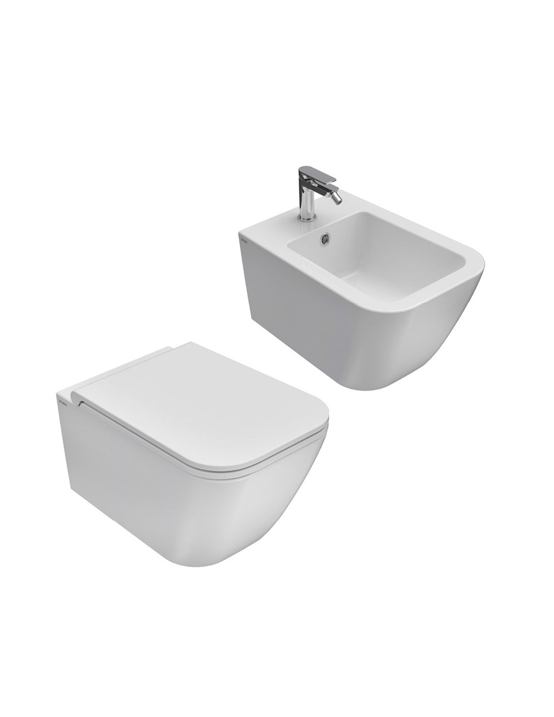 Ceramica Globo - Wc + bidet + coprivaso rallentato Sospeso SENZA BRIDA serie Stone 45 cm