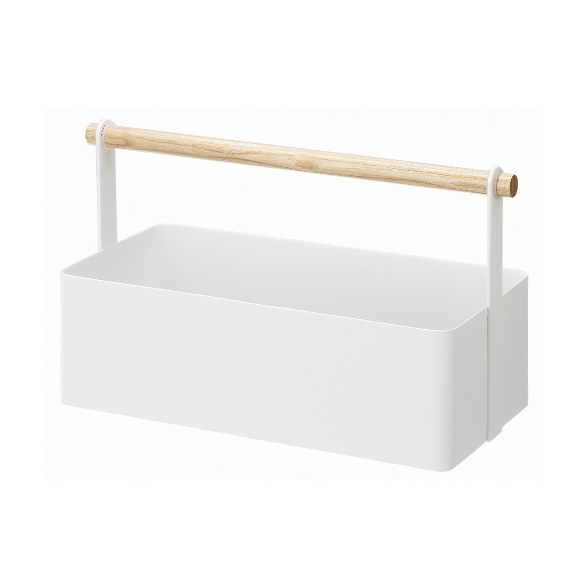 Cesto di stoccaggio in metallo bianco con maniglia in legno - L29 cm