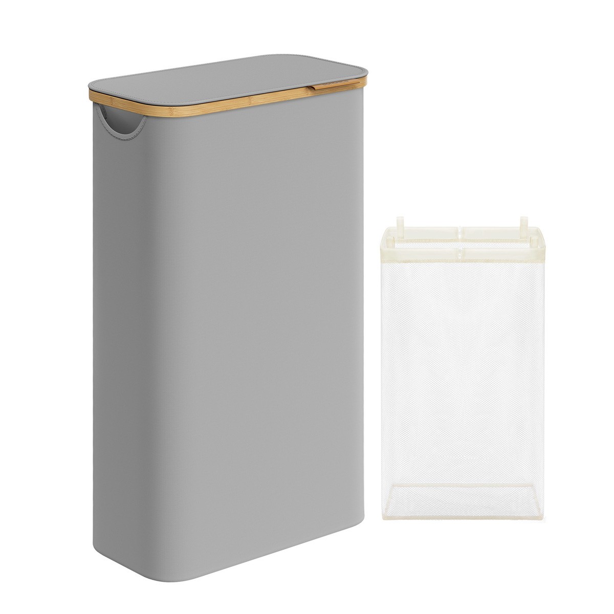 Cesto portabiancheria grigio con coperchio - L42 cm