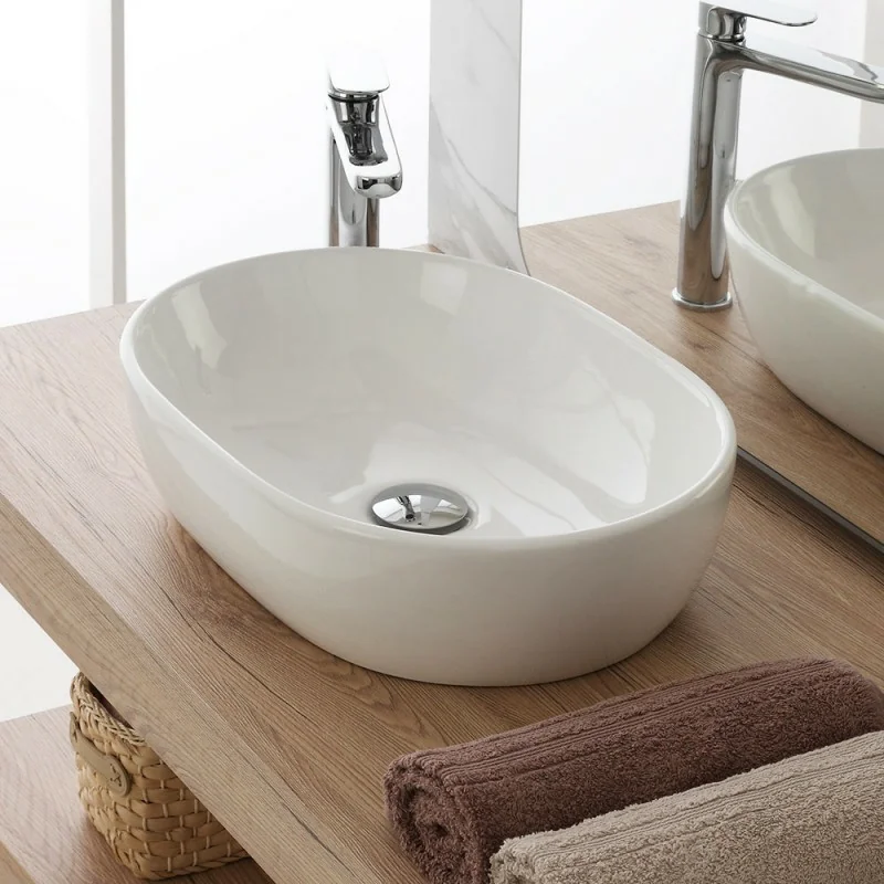 Ciotola da appoggio in ceramica ovale 47,5x34 cm bianco lucido