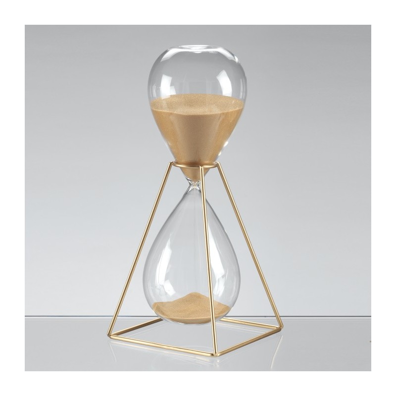 CLESSIDRA 30 MINUTI IN VETRO H 28 CM. SABBIA ORO SUPPORTO IN METALLO MASCAGNI