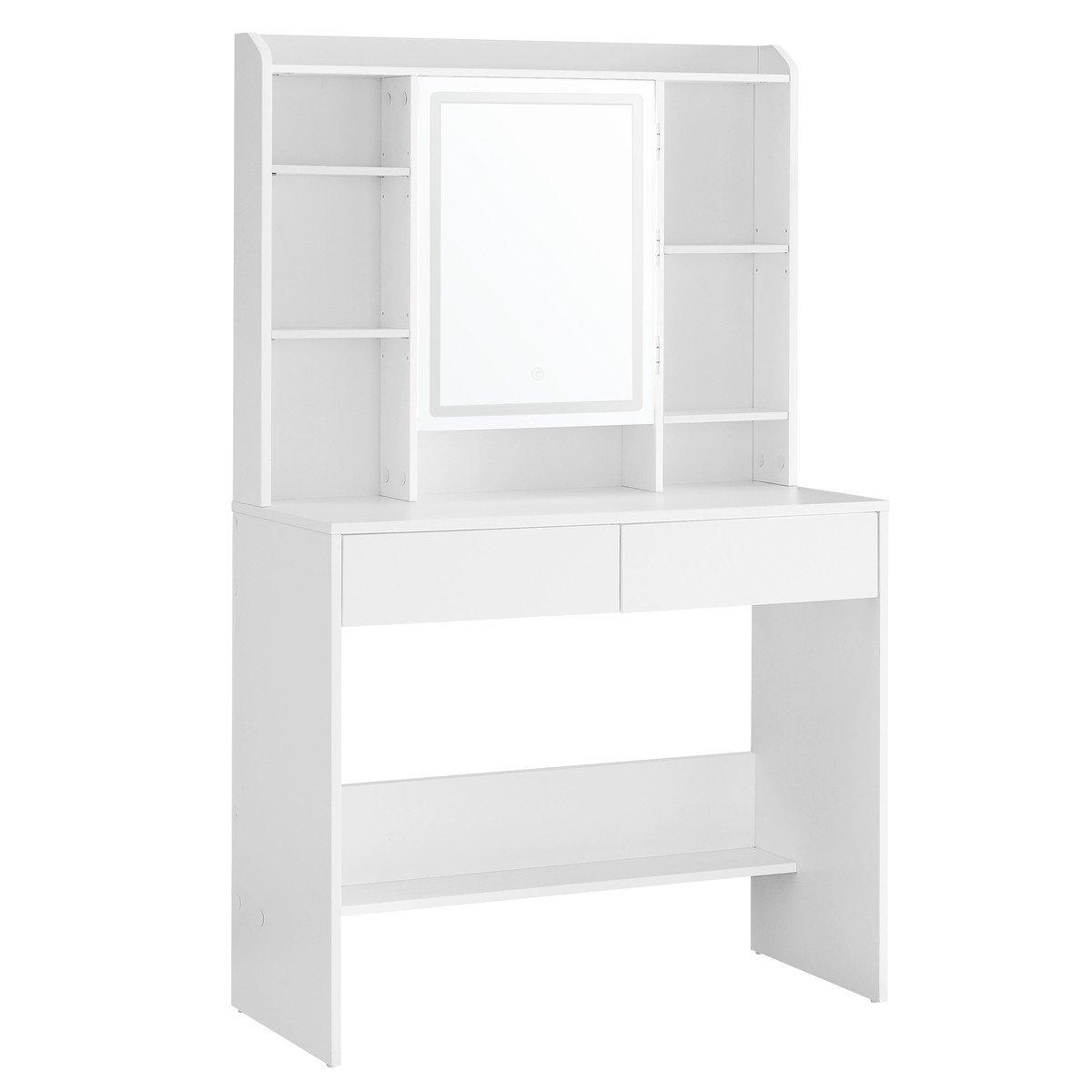 Coiffeuse 2 tiroirs, 7 niches et 1 miroir blanc - L90 cm