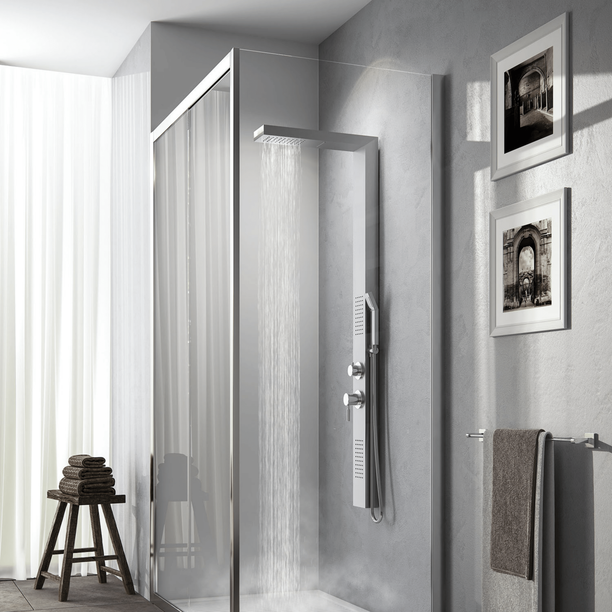 Colonna Doccia Idromassaggio Con Effetto Cascata Kit Doccetta Gedy "Cascade 00" Inox Spazzolato