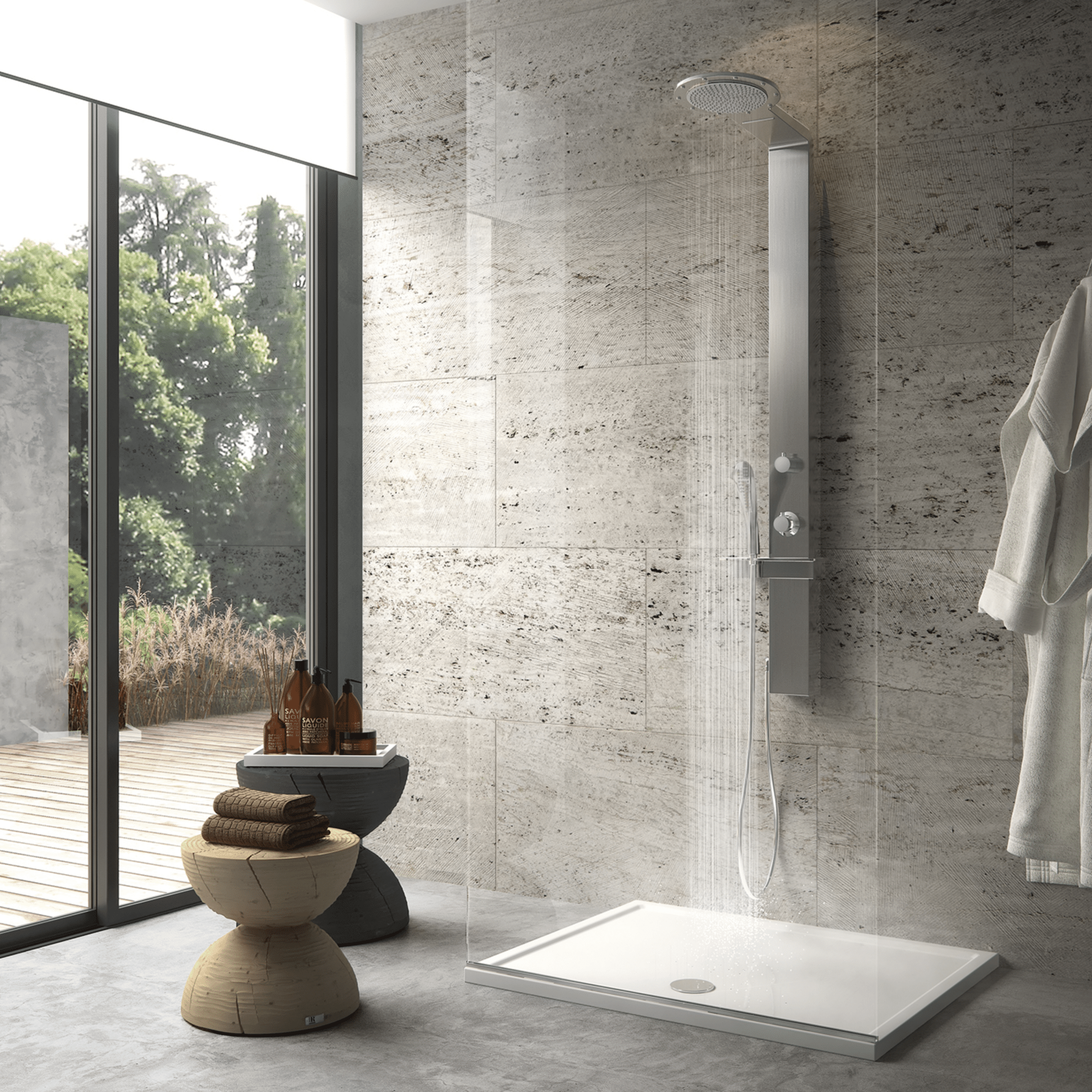 Colonna Doccia Idromassaggio Con Effetto Cascata Miscelatore Termostatico Kit Doccetta Gedy "Wellness 02" Inox Spazzolato