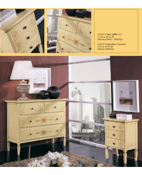 COMO + 2 COMODINI IN LEGNO DECORATI A MANO - VARI COLORI