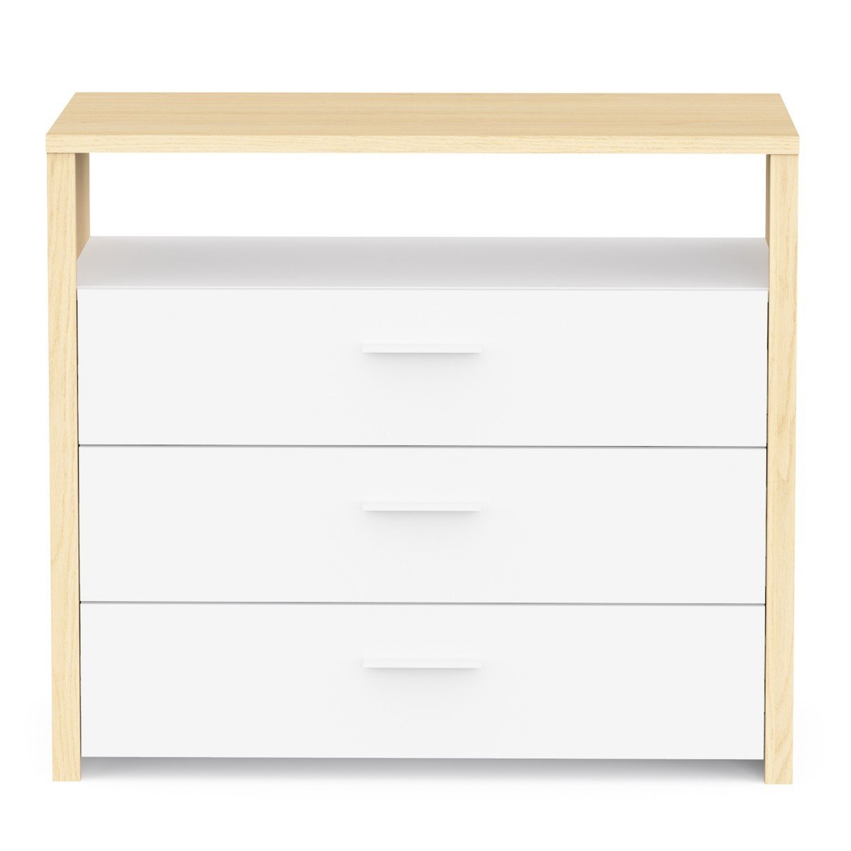 Comò 3 cassetti e 1 nicchia decorativa bianca e rovere naturale L93 cm - HEVA