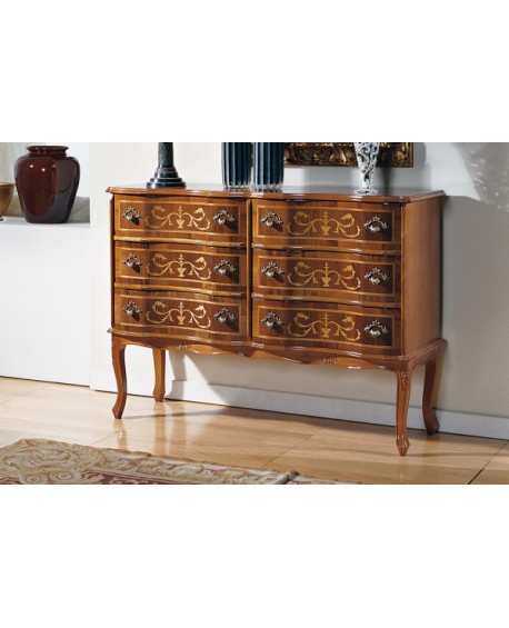 COMO' CASSETTIERA 6 CASSETTI LEGNO MASSELLO CON INTARSIO L110 P36 H81