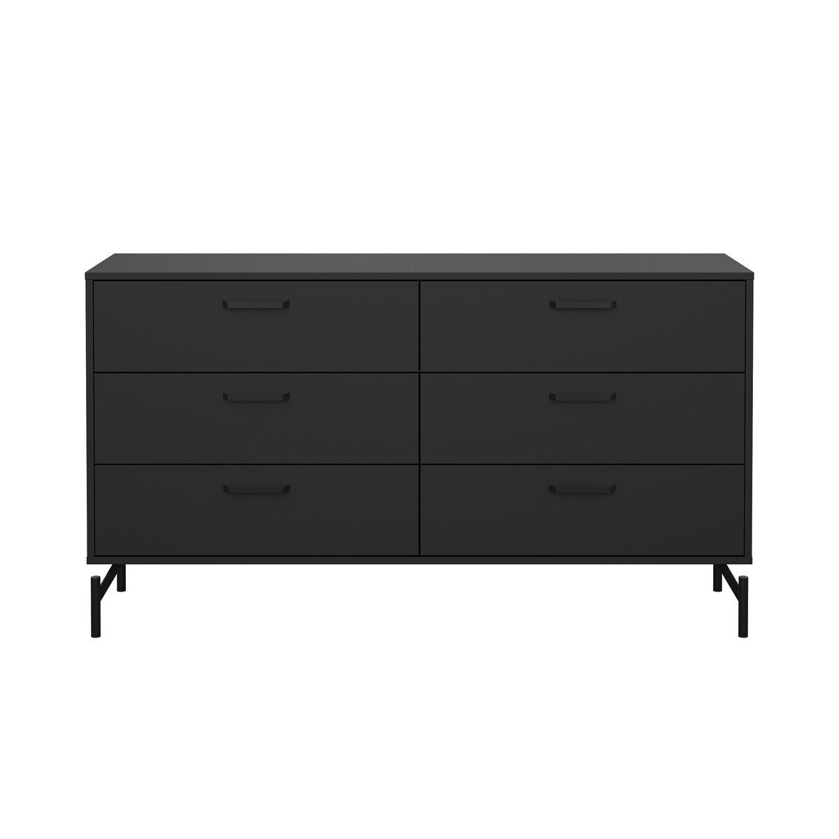 Comò doppio 6 cassetti nero opaco con base in metallo L138,7 cm - BORA