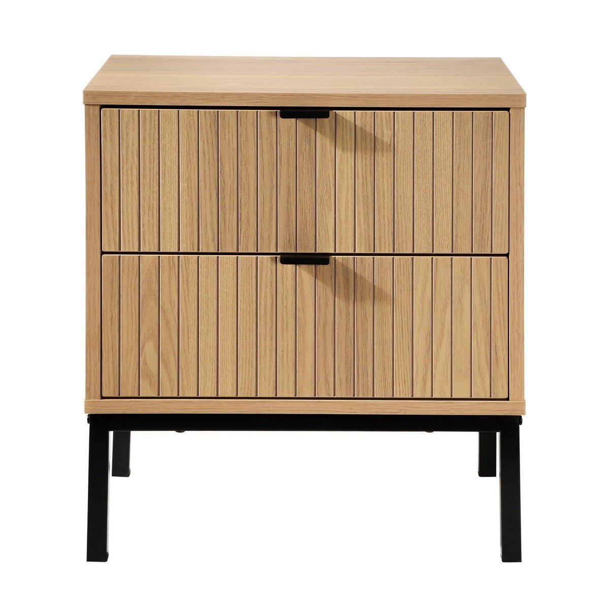 Comodino 2 Cassetti Effetto Legno a Scanalature - H51cm