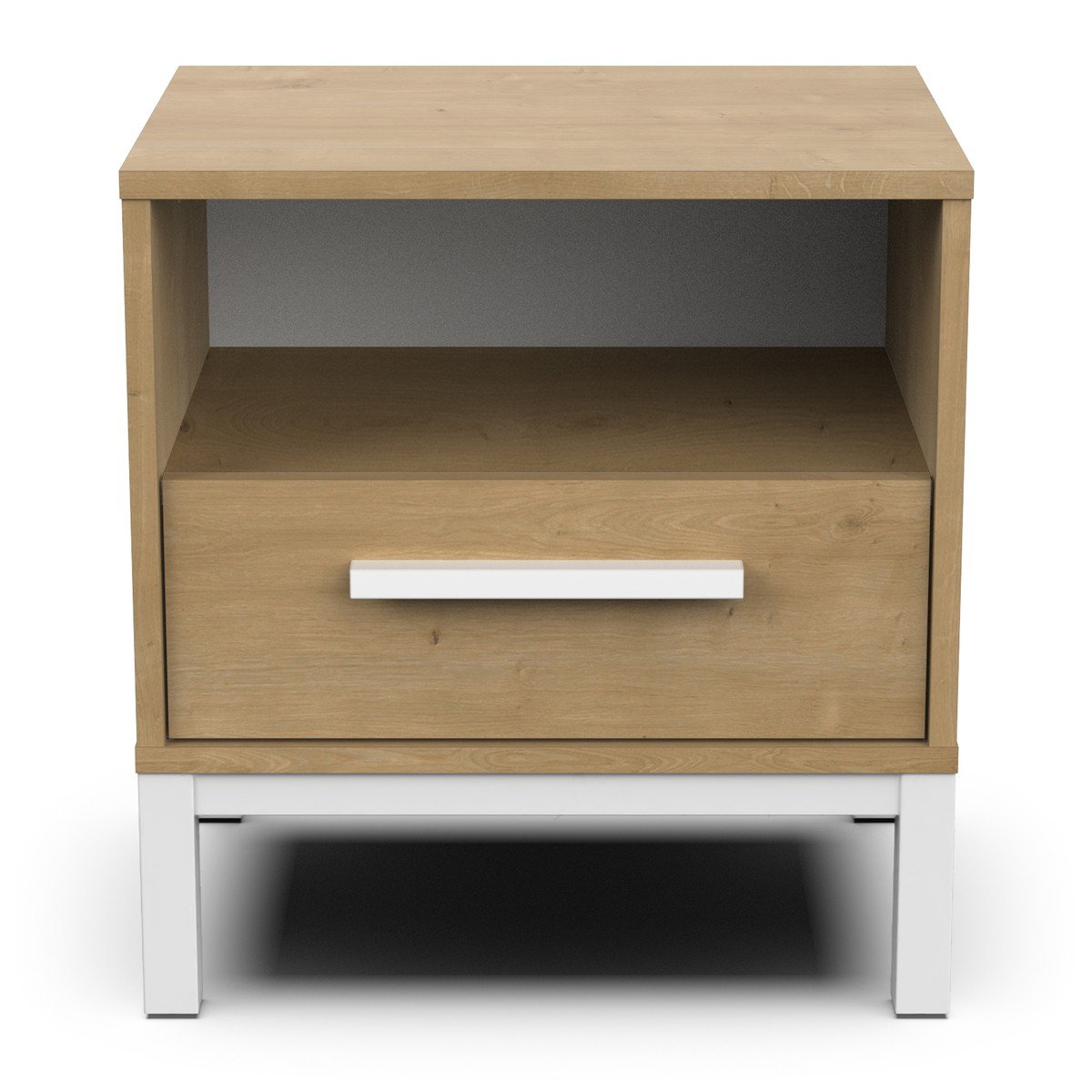 Comodino con 1 cassetto e 1 nicchia, decoro rovere e bianco opaco, L53,4 cm - CRAFT