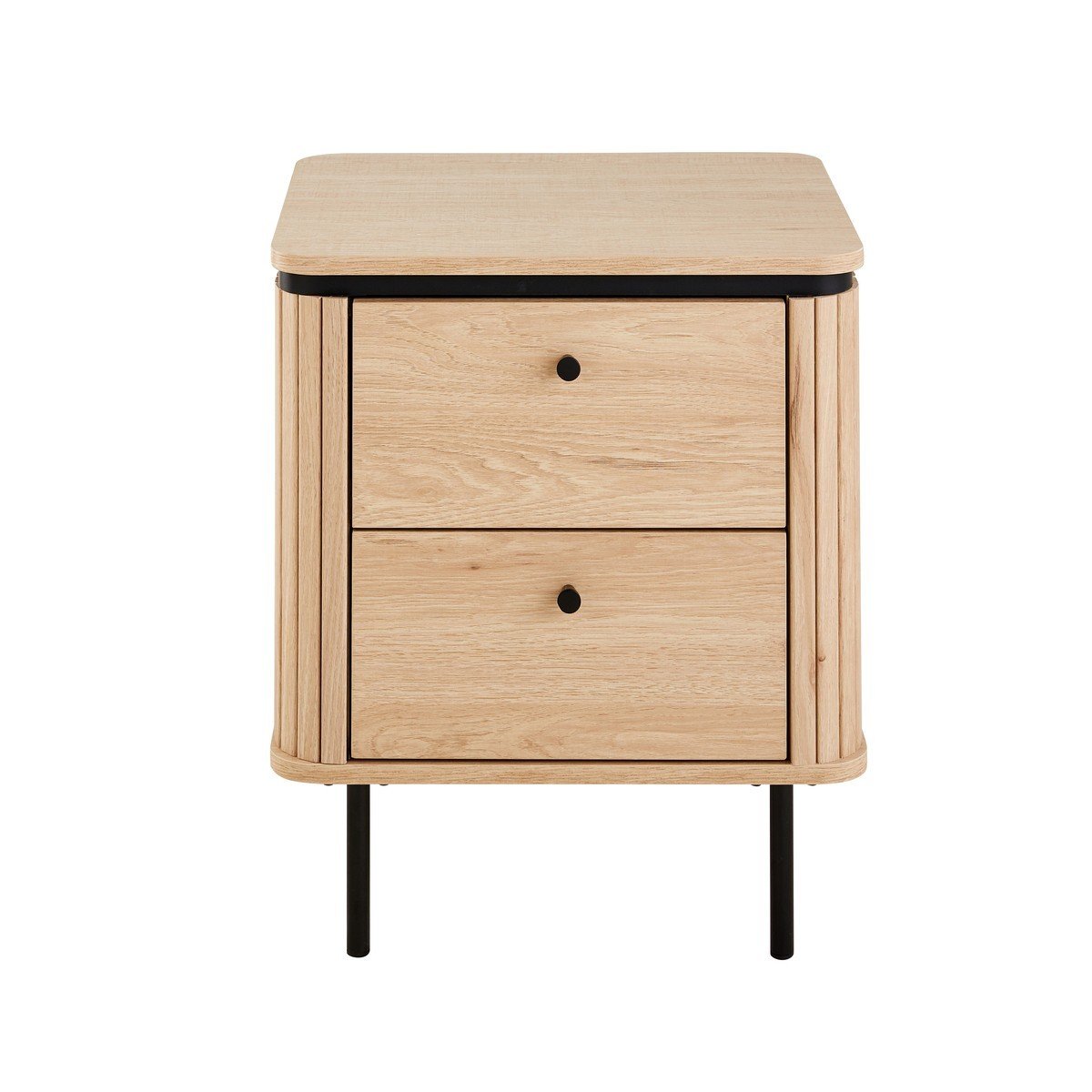 Comodino con 2 cassetti e lati con effetto scanalato H55 cm - MALAGA