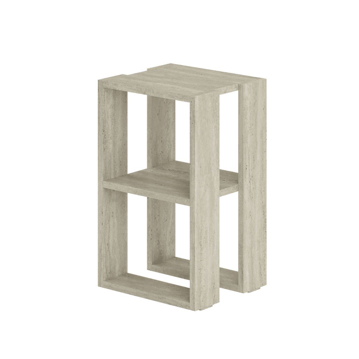 Comodino con 2 ripiani, decorazione travertino H55 cm - LONIE