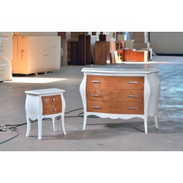 COMODINO LEGNO COL BICOLORE CON INTARSIO A RILIEVO LACCATO BIANCO E NOCE GRANO- codluis 1155