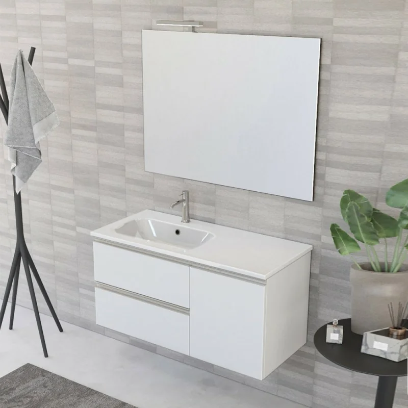 Composizione bagno sospesa 100 cm Master bianco con top e specchio