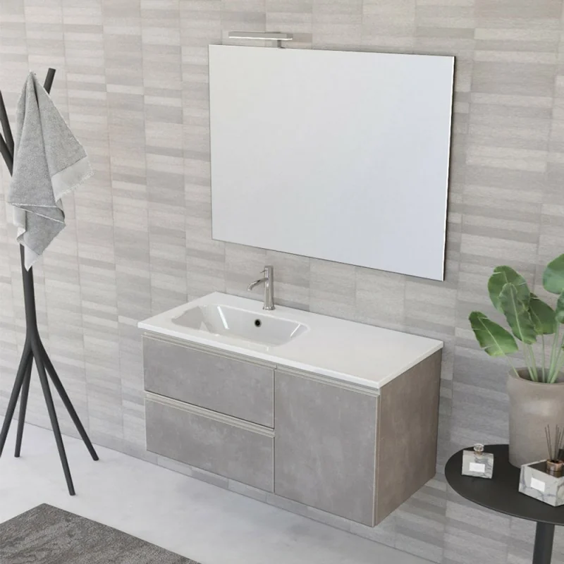 Composizione bagno sospesa 100 cm Master grigia con top e specchio