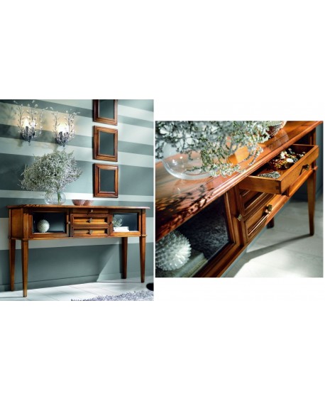 CONSOLLE 3 CASSETTI 2 ANTINE VETRO L.140 H.80 P.40