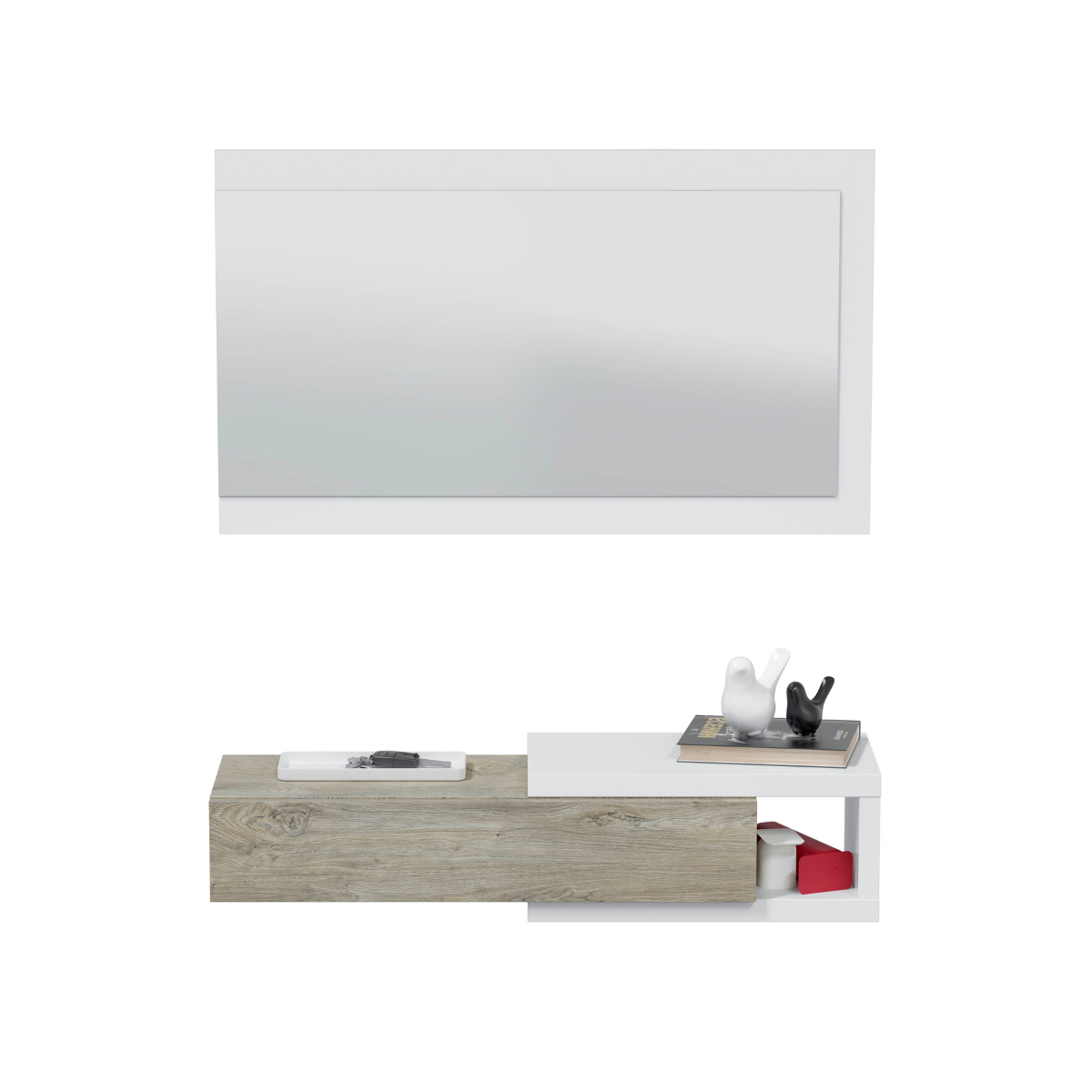 Consolle sospesa reversibile con 1 cassetto e 1 specchio L95 cm - NOON