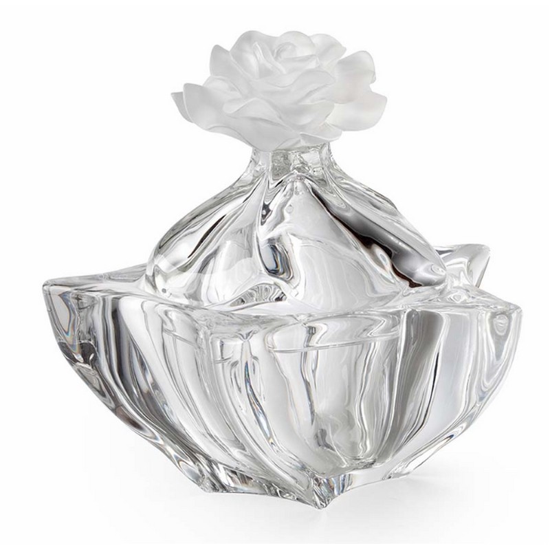 CONTENITORE IN VETRO CON ROSA IN CRISTALLO DIA.19X(H)16 CM. HERVIT