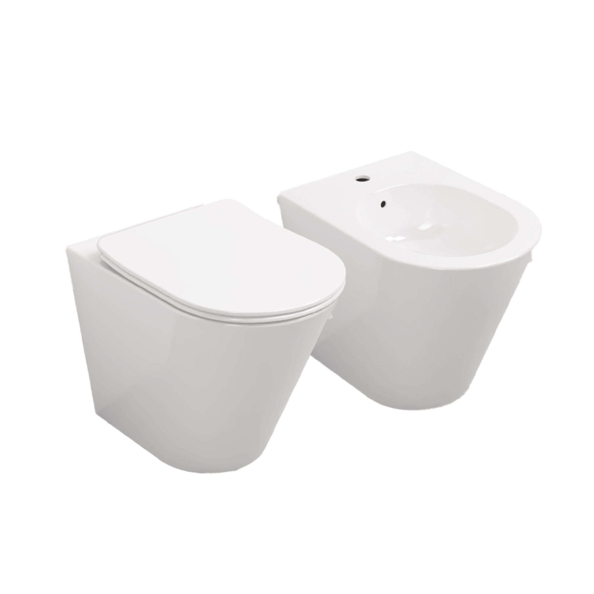 Coppia Di Sanitari a Terra Senza Brida Ceramica Cielo "Mare" Bianco Lucido