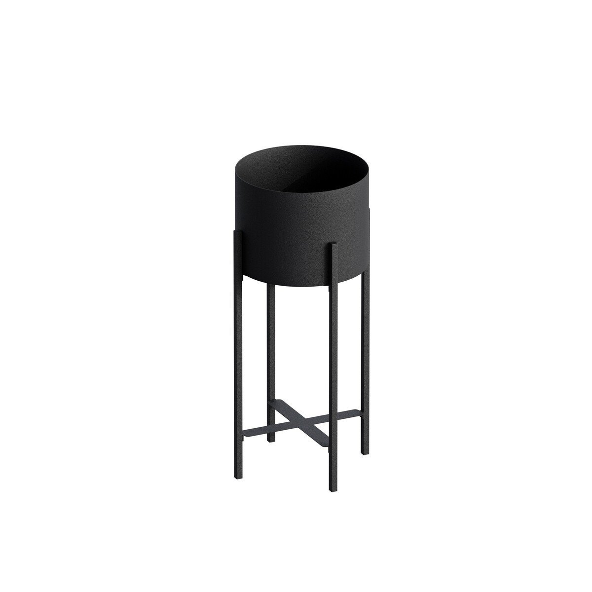 Copri vaso cilindrico con gambe in metallo nero H48 cm