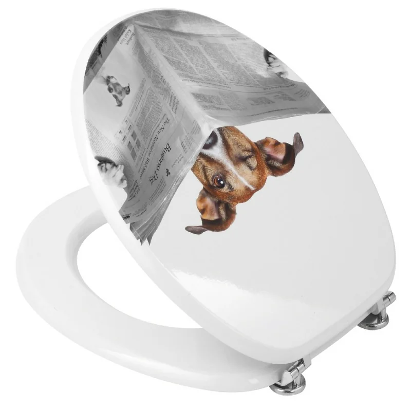 Copriwater universale in legno MDF stampato bau con cerniere regolabili