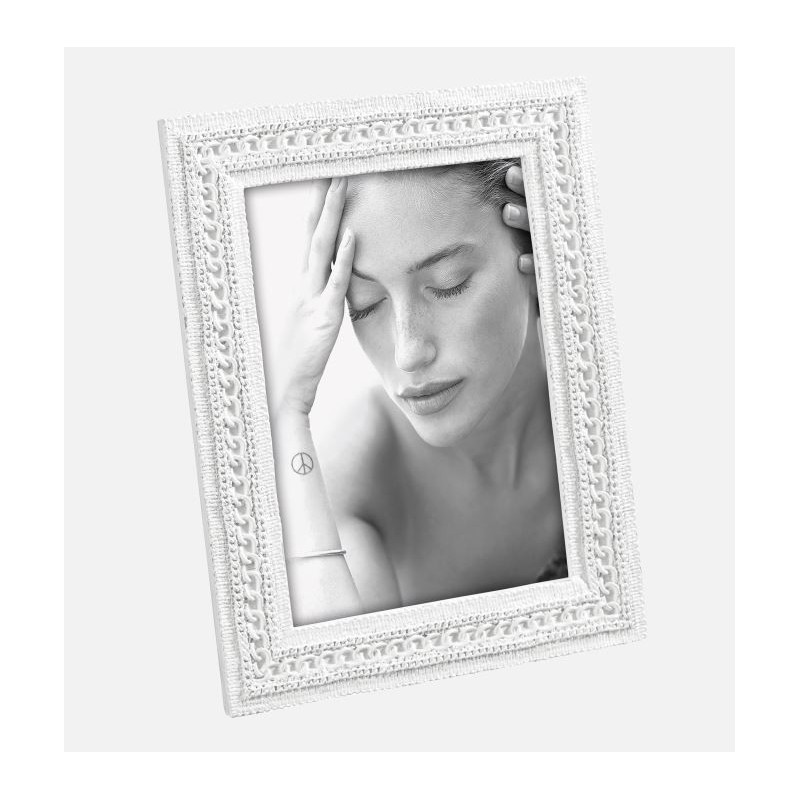 CORNICE IN RESINA CM 13 X 18 COLORE BIANCO MOTIVO CATENA E RICAMO MASCAGNI