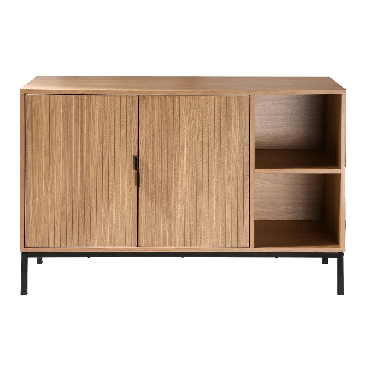 Credenza 2 ante, 2 nicchie aperte effetto legno scanalato L110 cm - TARA