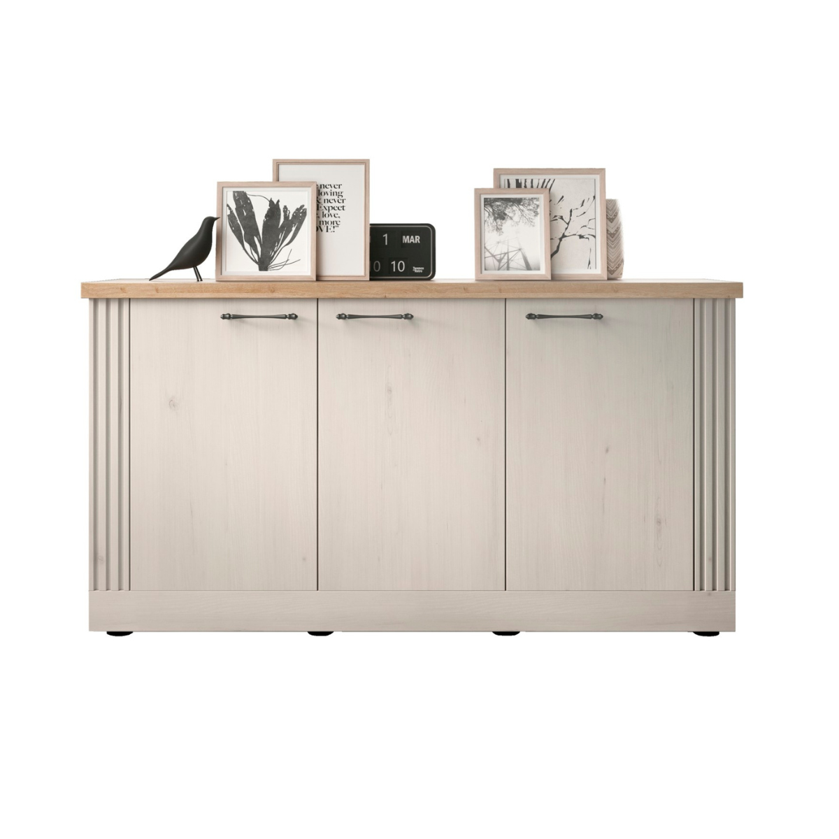 Credenza 3 ante decorazione rovere Cadiz e bianco meringa L164 cm - COUNTRY