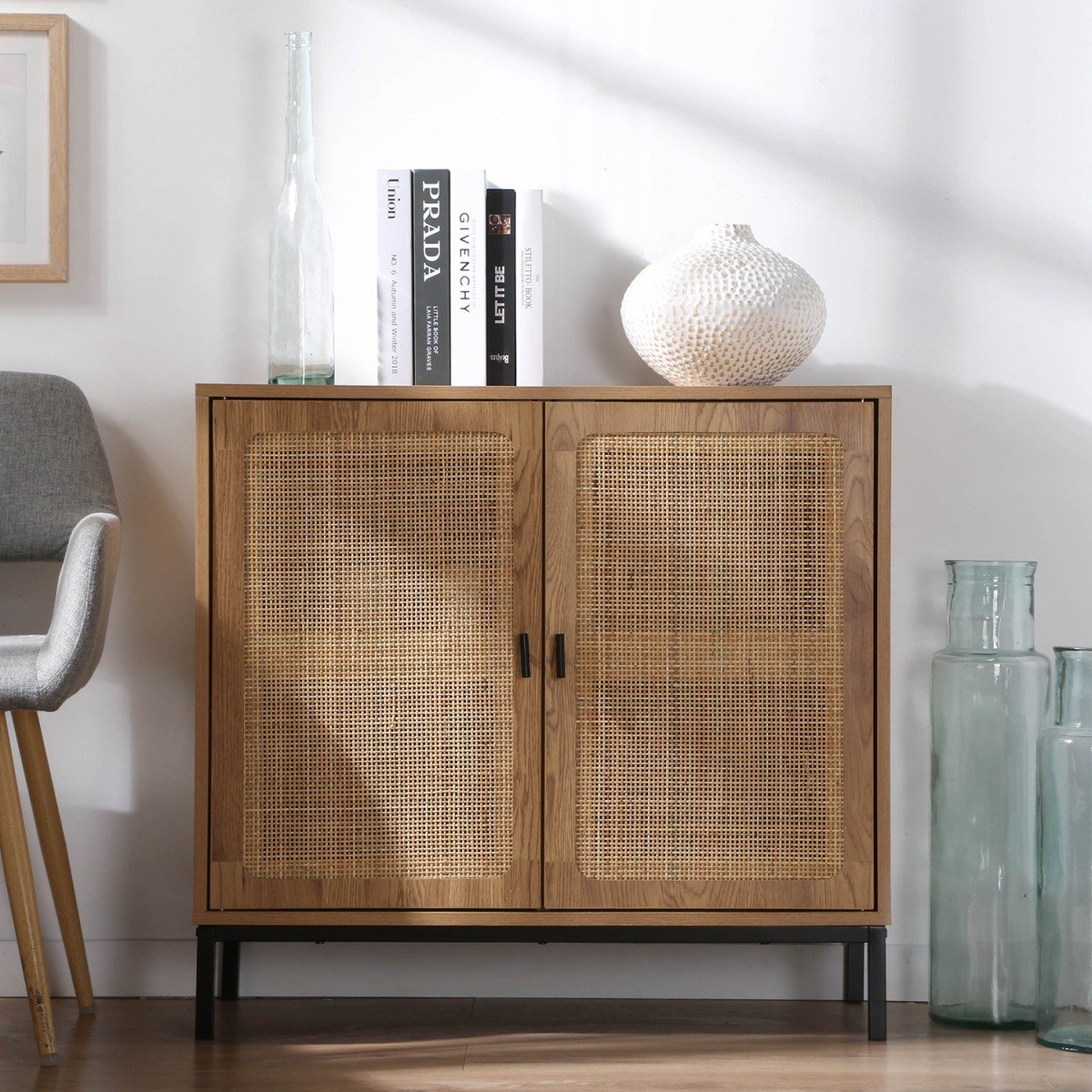 Credenza a 2 ante in rattan naturale L80 cm - JAYA