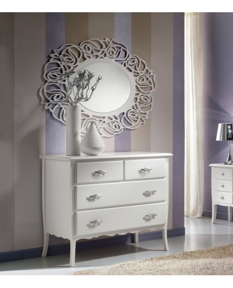 CREDENZA COMO 4 CASSETTI LACCATO BIANCO LEGNO MASSELLO L 112 P 53 H 91