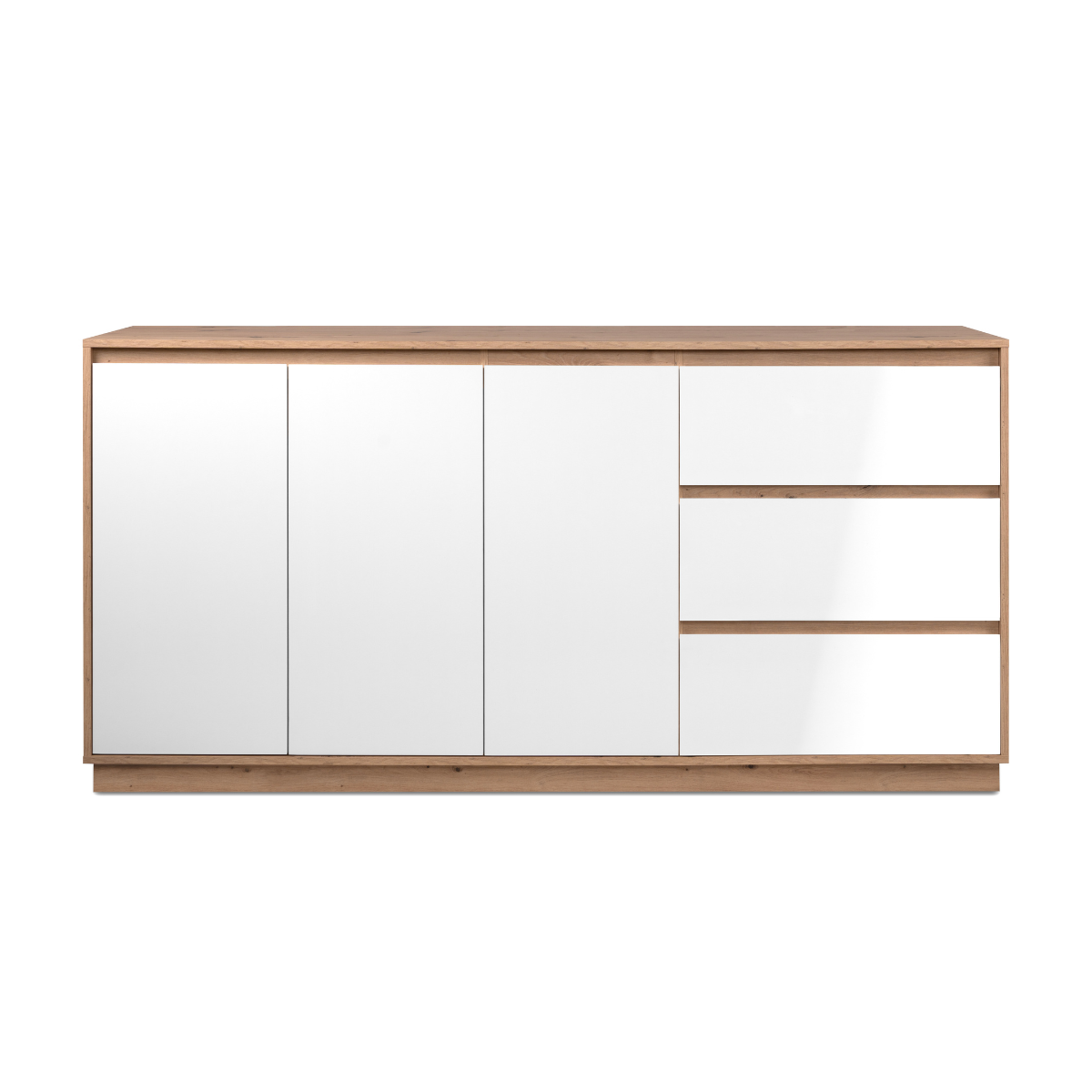Credenza con 3 ante e 3 cassetti, finitura bianco lucido e rovere artisan, 178 cm - PHOENIX