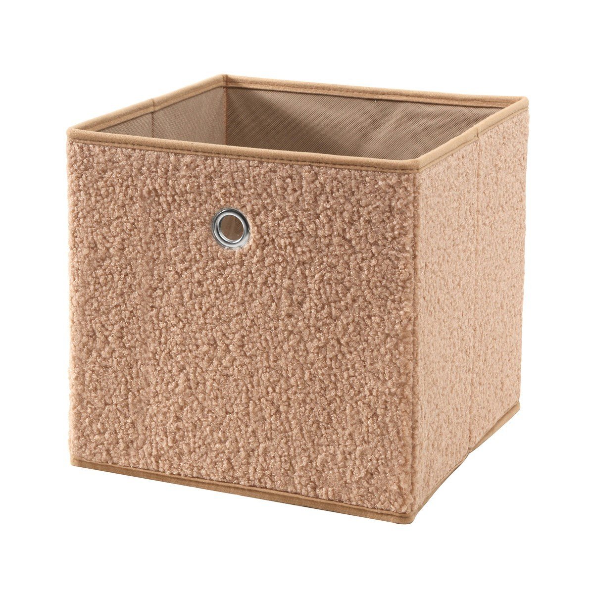 Cubo pieghevole in tessuto bouclé beige - H27 cm