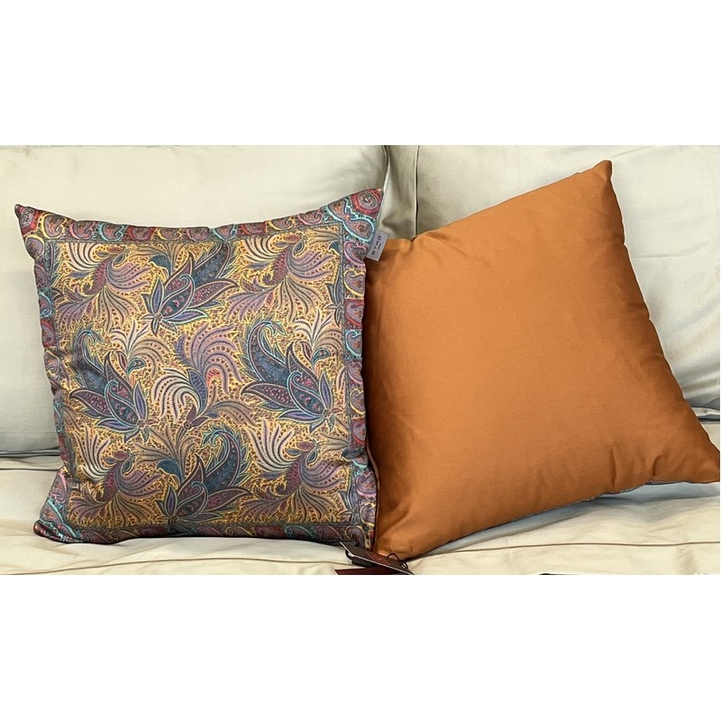 CUSCINO SEMPLICE 45X45 CM. 100% COTONE FANTASIA FONDO ARANCIO ETRO