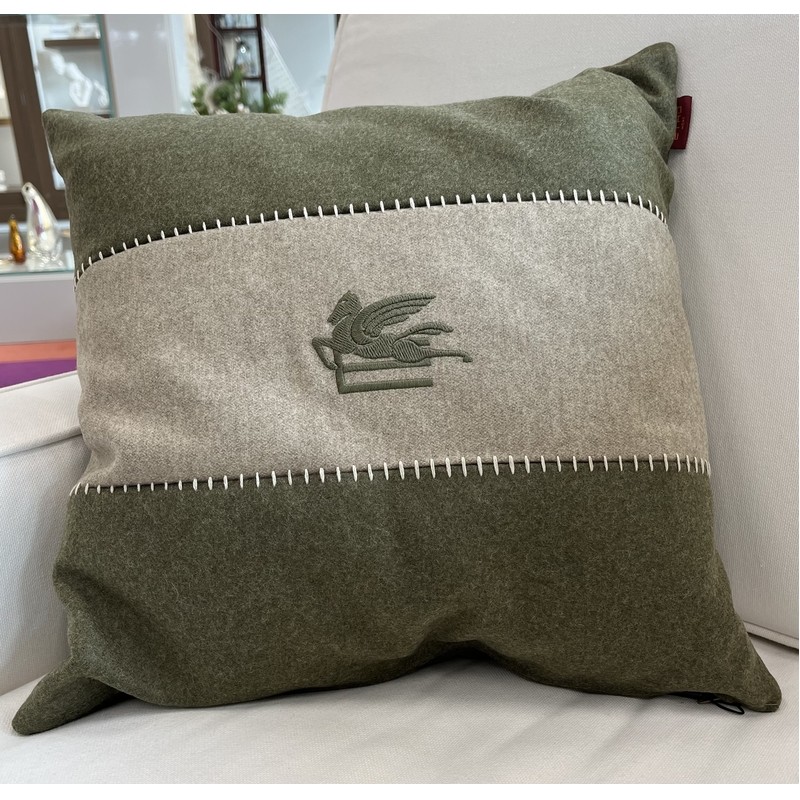 CUSCINO VERDE RICAMATO 45X45 CM. 80% LANA 20% POLIAMIDE ETRO